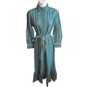NWT Ex Voto Sutton Maxi Dress Emerald Green Embroidered Boho $289 Size Small